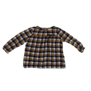 Carters 12M Mustard Yellow Navy Blue Gingham Plaid Long Sleeve Bow Top 1J165910